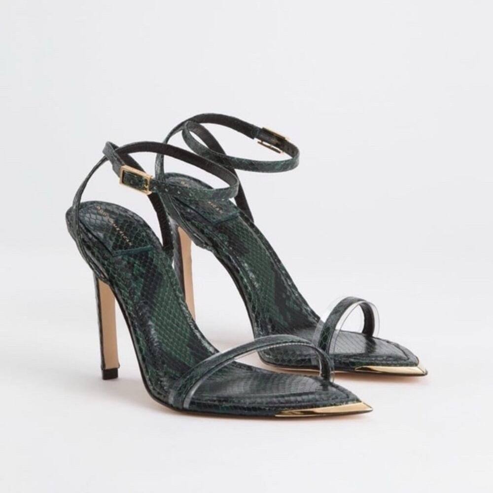 Good American Green Python Sandals